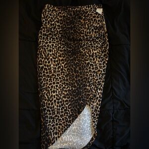 Leopard Print Midi Pencil Skirt, ruched front, Size S, Pinup Style, NWT